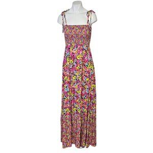 Maaji Bewitched Monet Maxi Dress, Smocked , Tie Straps, Beach, Resort, Size S